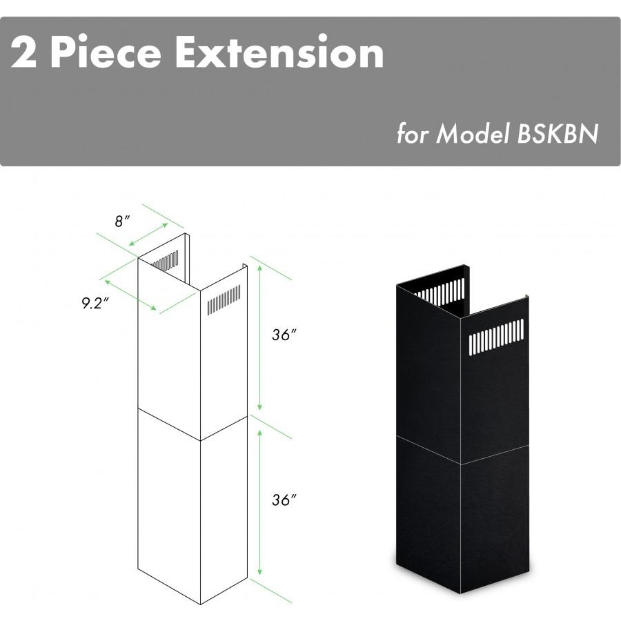 Black stainless chimney extension, 2-piece stackable duct cover with vent slits