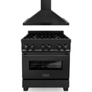 ZLINE 2-Piece Appliance Package - 30" Dual Fuel Range with Brass Burners & Convertible Wall Mount Hood in Black Stainless Steel Appliance Package ZLINE 