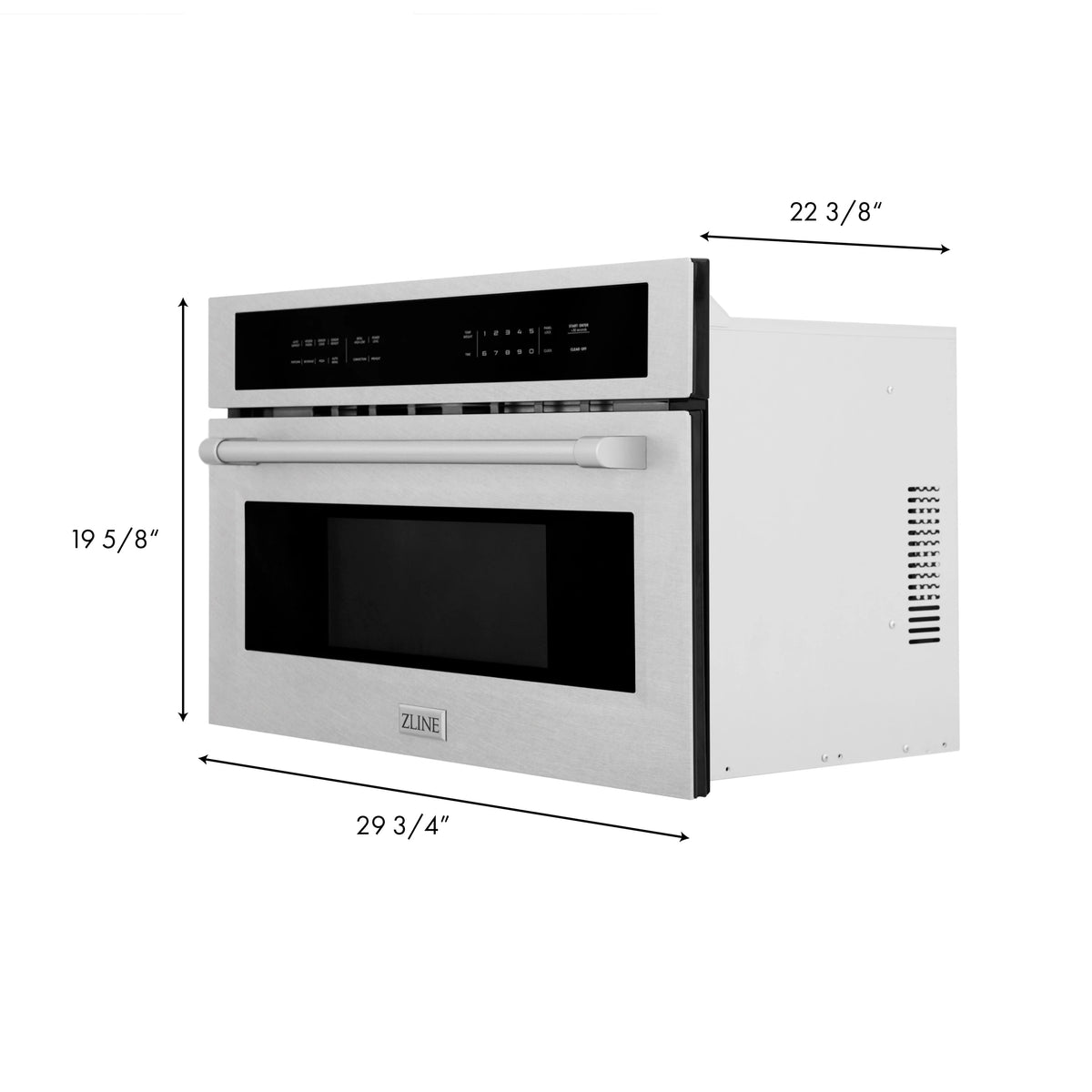 Stainless steel electric wall oven with black glass door and top control panel