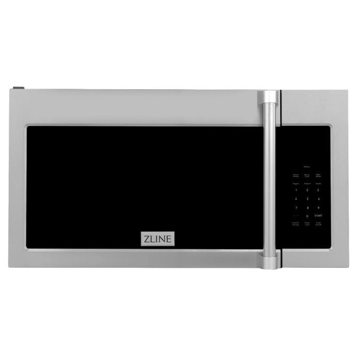 Stainless steel over-the-range microwave with black display and control panel