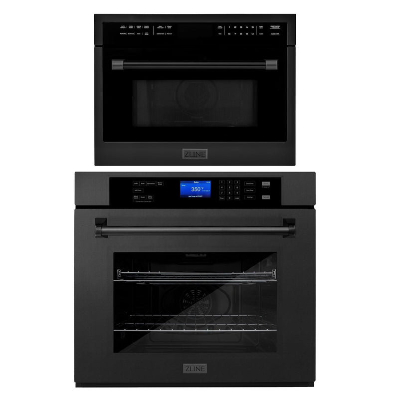 ZLINE 2-Piece Appliance Package - 30-inch Electric Wall Oven & 24-inch Microwave Oven in Black Stainless Steel (2KP-MW24-AWS30BS) Appliance Package ZLINE 