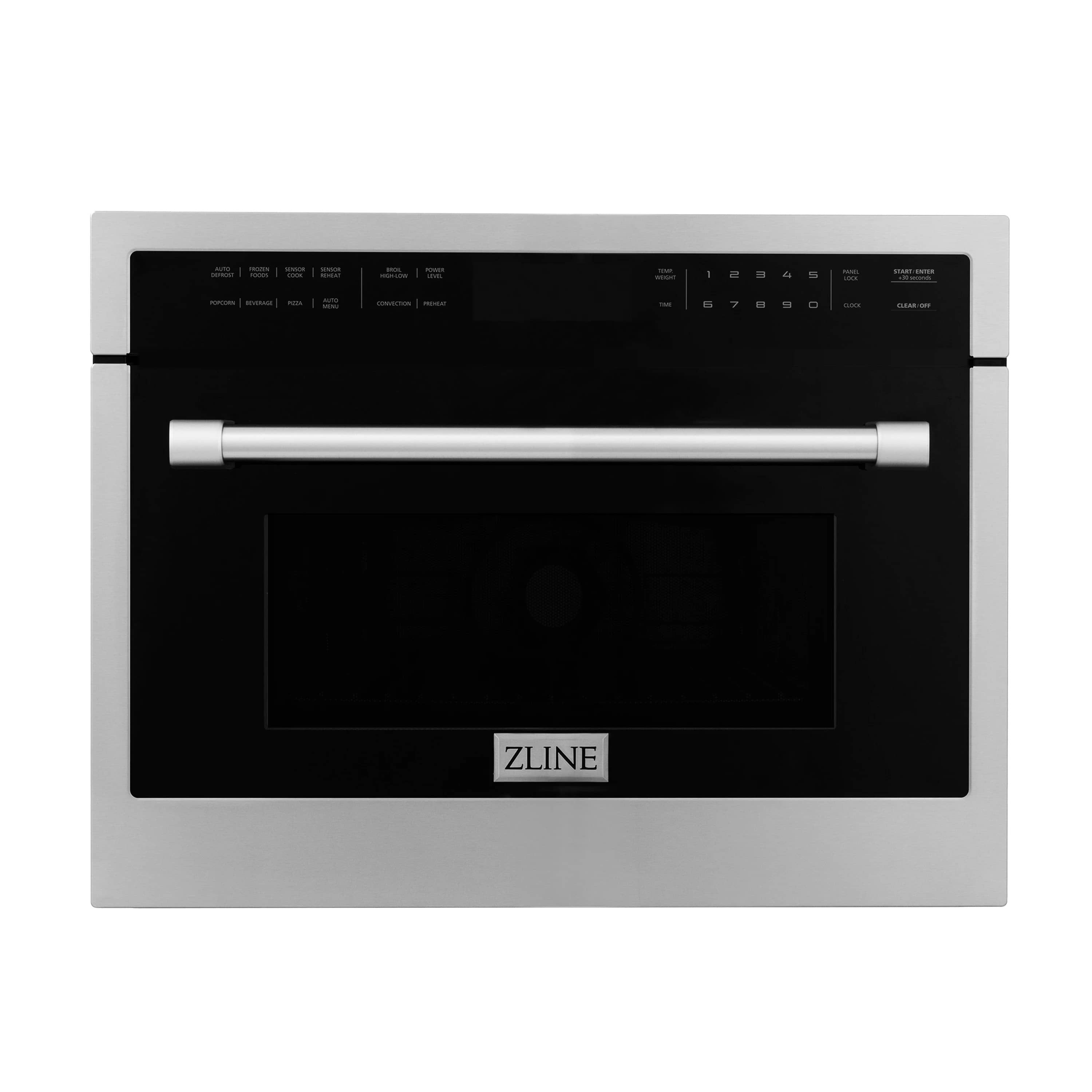 Stainless steel electric wall oven with black glass door and control panel