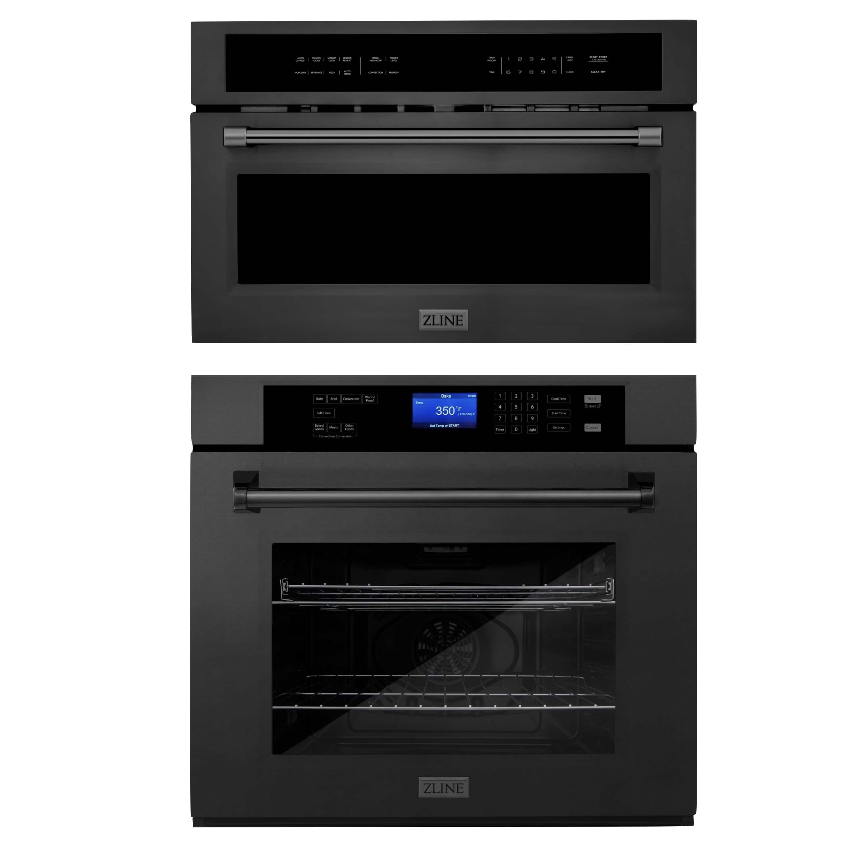 ZLINE 2-Piece Appliance Package - 30-inch Electric Wall Oven with Self-Clean and 30-inch Build-In Microwave Oven in Black Stainless Steel (2KP-MW30-AWS30BS)