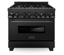 ZLINE 2-Piece Appliance Package - 36" Dual Fuel Range with Brass Burners & Convertible Wall Mount Range Hood in Black Stainless Steel Appliance Package ZLINE 
