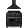 ZLINE 2-Piece Appliance Package - 36-Inch Dual Fuel Range with Brass Burners & Wall Mount Range Hood in Black Stainless Steel