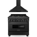 ZLINE 2-Piece Appliance Package - 36" Dual Fuel Range with Brass Burners & Convertible Wall Mount Range Hood in Black Stainless Steel Appliance Package ZLINE 