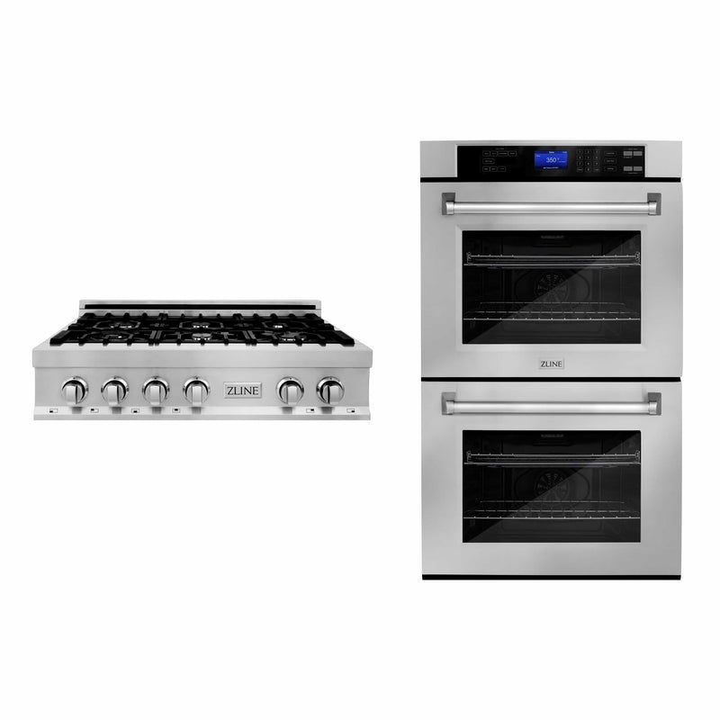 ZLINE 2-Piece Appliance Package - 36-inch Rangetop & 30-inch Double Wall Oven in Stainless Steel (2KP-RTAWD36) Appliance Package ZLINE 