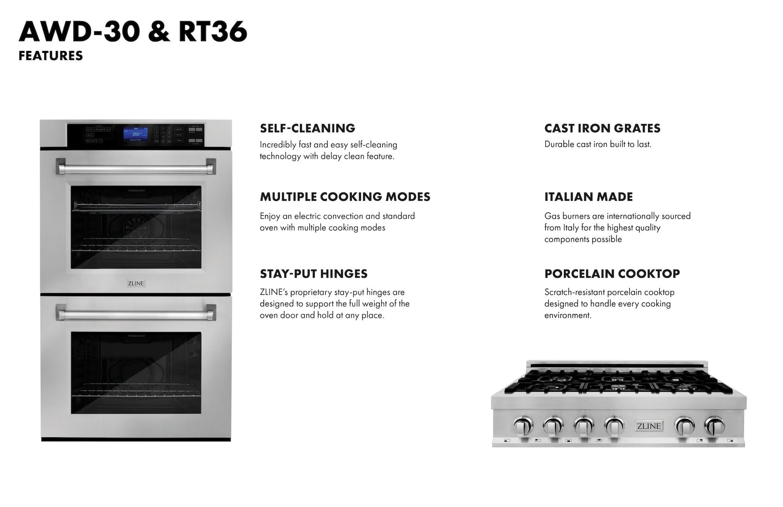 ZLINE 2Pc Package 36" Rangetop & Double Wall Oven