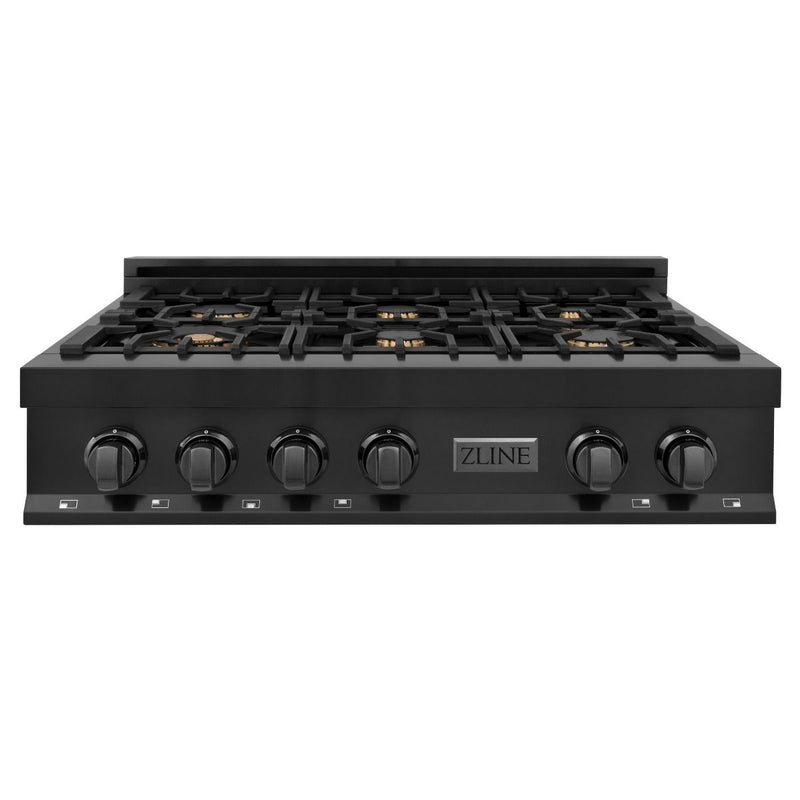 ZLINE 2-Piece Appliance Package - 36-inch Rangetop with Brass Burners and 30-inch Wall Oven in Black Stainless Steel (2KP-RTBAWS36) Appliance Package ZLINE 