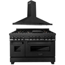 ZLINE 2-Piece Appliance Package - 48-inch Dual Fuel Range with Brass Burners & Convertible Wall Mount Hood Combo in Black Stainless Steel (2KP-RABRH48) Appliance Package ZLINE 