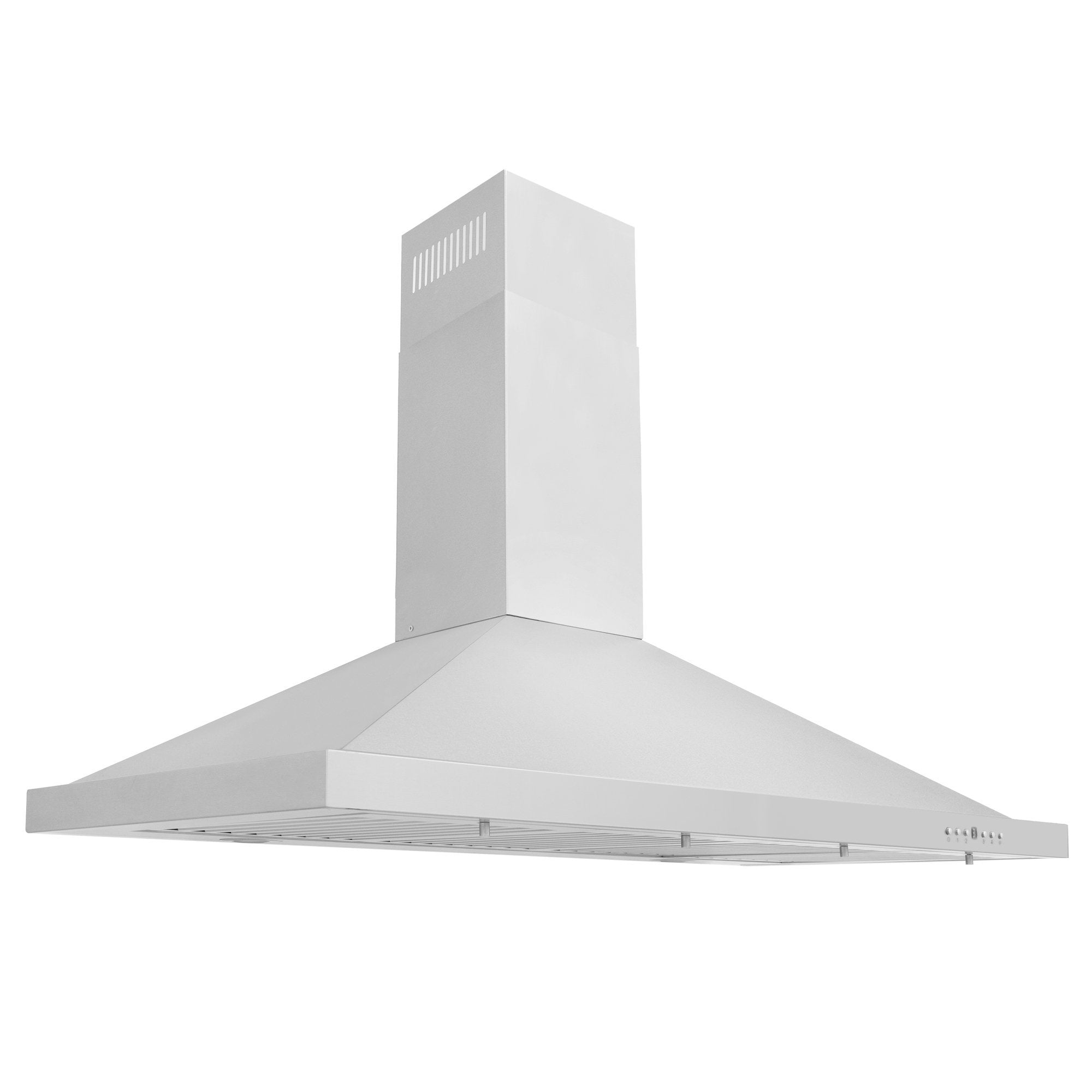 White telescoping range hood with vent chimney and flat canopy