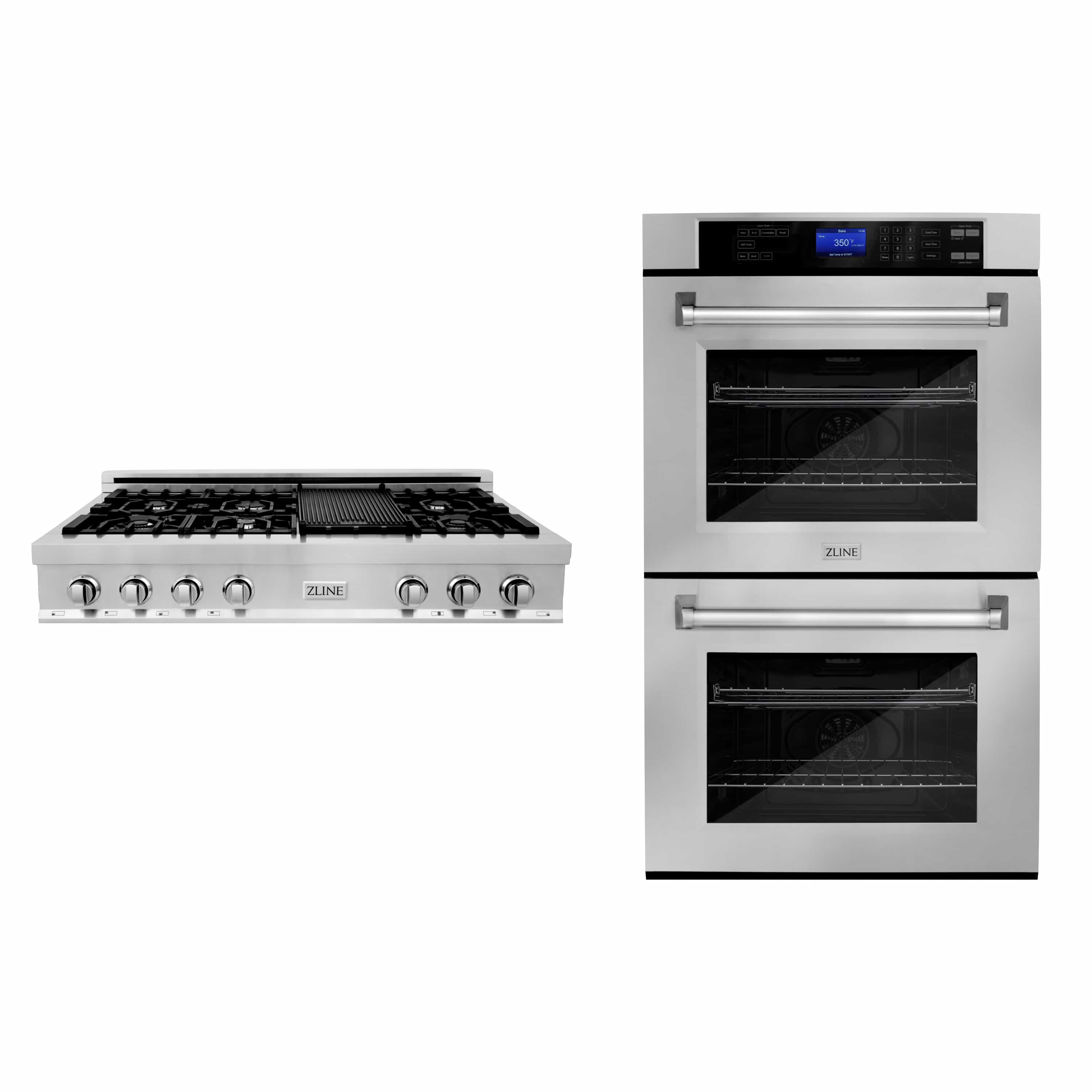 ZLINE 2-Piece Appliance Package - 48-inch Rangetop & 30-inch Double Wall Oven in Stainless Steel (2KP-RTAWD48)