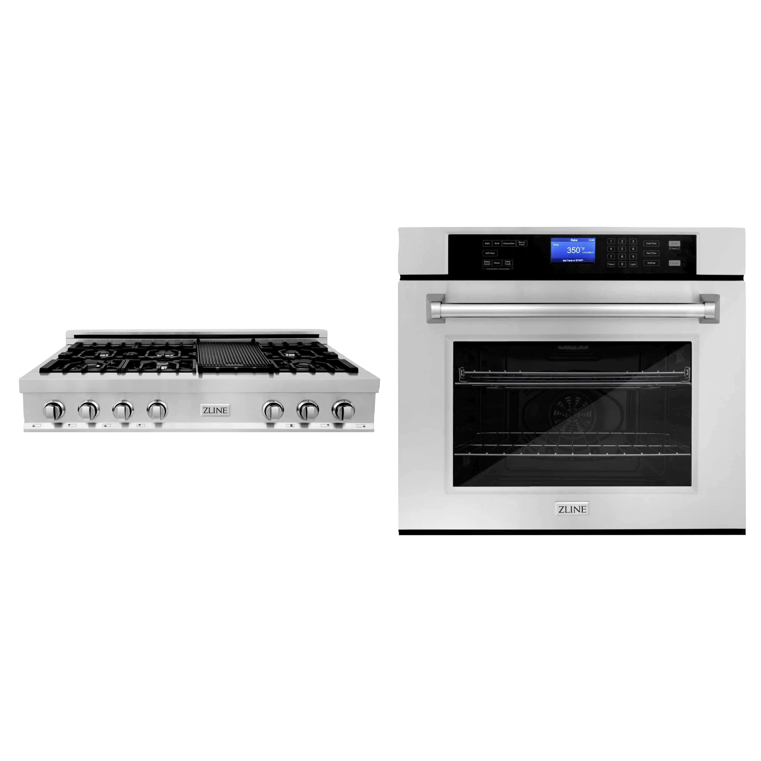 ZLINE 2-Piece Appliance Package - 48-inch Rangetop and 30-inch Wall Oven in Stainless Steel (2KP-RTAWS48)