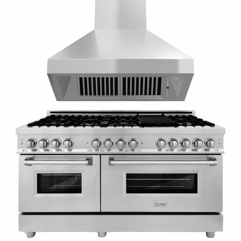 ZLINE 2-Piece Appliance Package - 60-inch Dual Fuel Range & Convertible Vent Range Hood in Stainless Steel (2KP-RARH60) Appliance Package ZLINE 