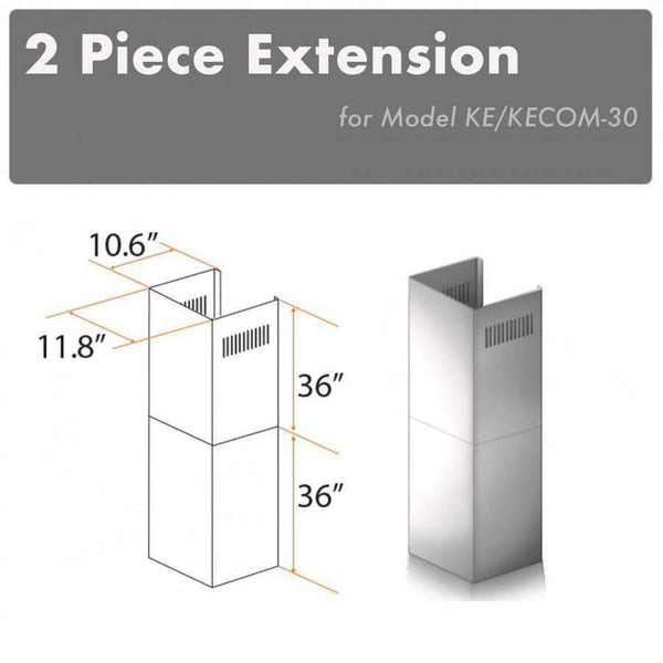 ZLINE 2 Piece Chimney Extension (2PCEXT-KE/KECOM-30) Range Hood Accessories ZLINE 