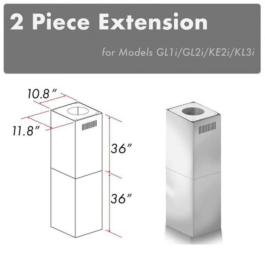 Stainless steel chimney extension, tall rectangular housing with round flue opening