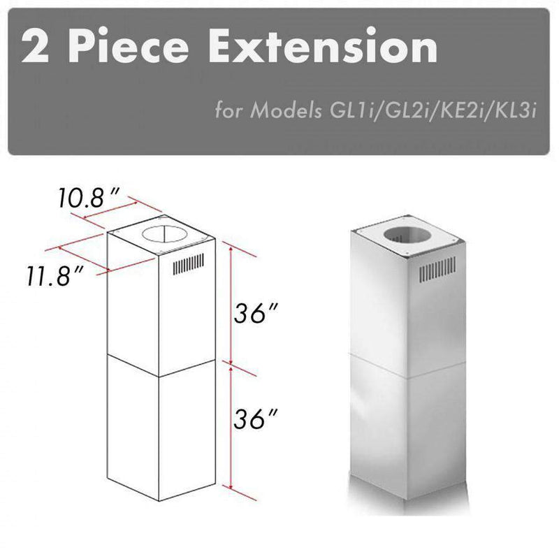 ZLINE 2 Piece Chimney Extension for 10ft-12ft Ceiling (2PCEXT-GL1i/GL2i/KL3i/KE2i) Range Hood Accessories ZLINE 
