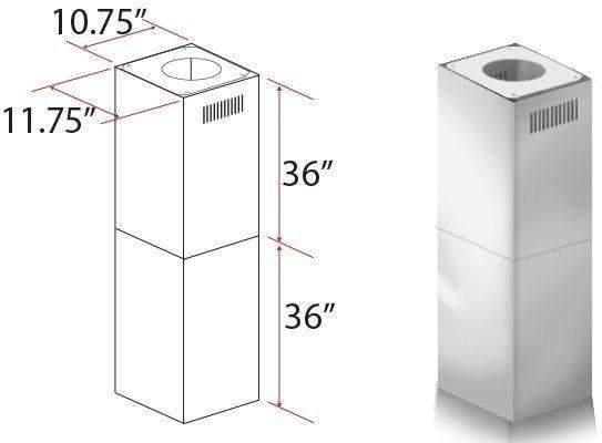 Stainless steel chimney extension with two stacked rectangular sections and round top vent opening