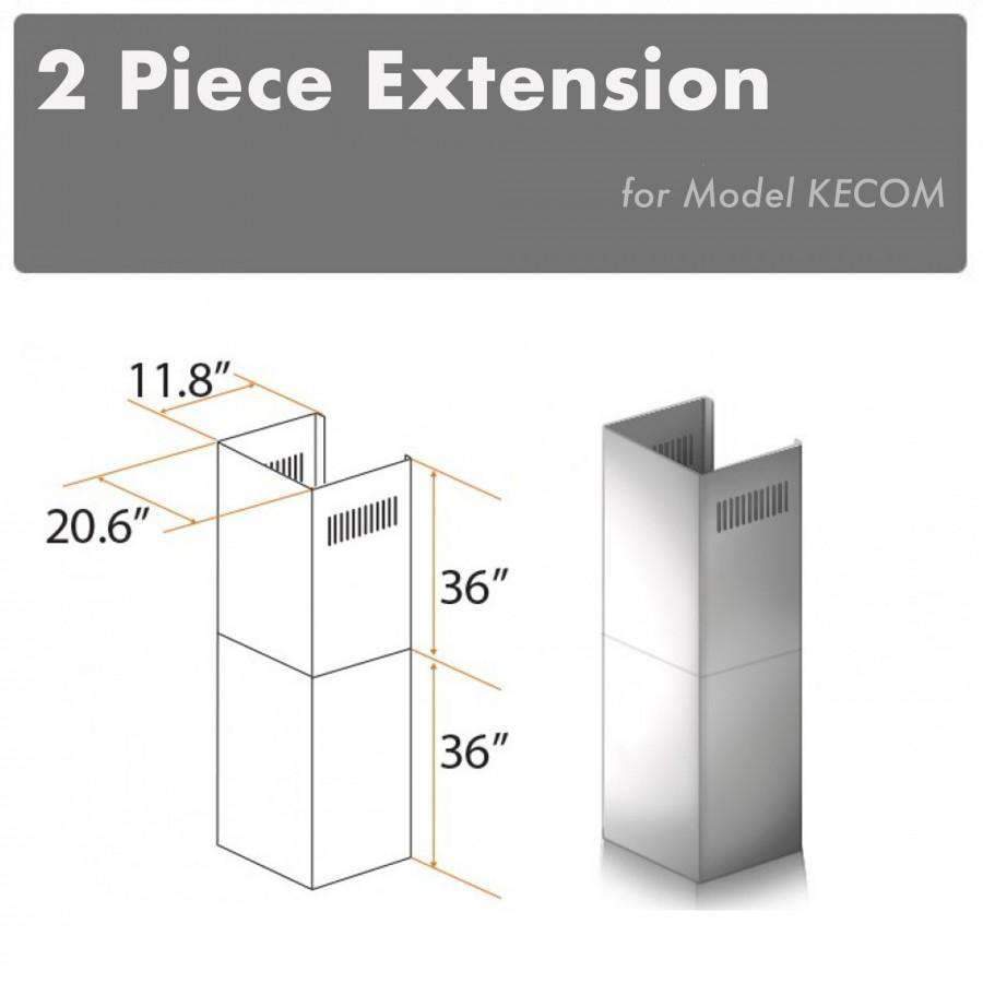 ZLINE 2-piece stainless steel chimney extension diagram for Model KECOM