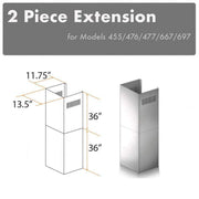 ZLINE 2-Piece 36-Inch Chimney Extensions for 10 Ft. to 12 Ft. Ceiling in Stainless Steel  (2PCEXT-455/476/477/667/697)