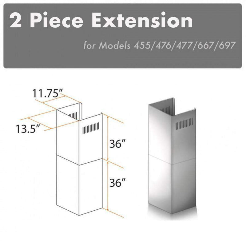 ZLINE 2 Piece Chimney Extension for 12'Ceiling, 2PCEXT-455/476/477/667/697 Range Hood Accessories ZLINE 