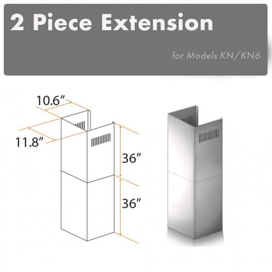 2-piece chimney extension dimensions, 36 in height and 10.6 in top