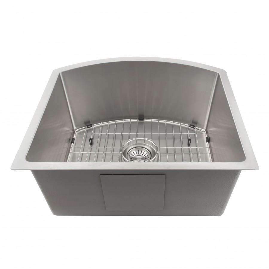 Stainless steel single-bowl kitchen sink with bottom wire grid and round drain opening