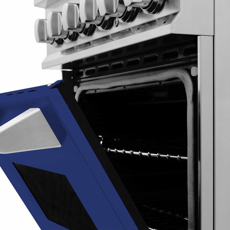 ZLINE 24" 2.8 cu. ft. Dual Fuel Range with Gas Stove and Electric Oven in Stainless Steel and Blue Gloss Door (RA-BG-24) Ranges ZLINE 