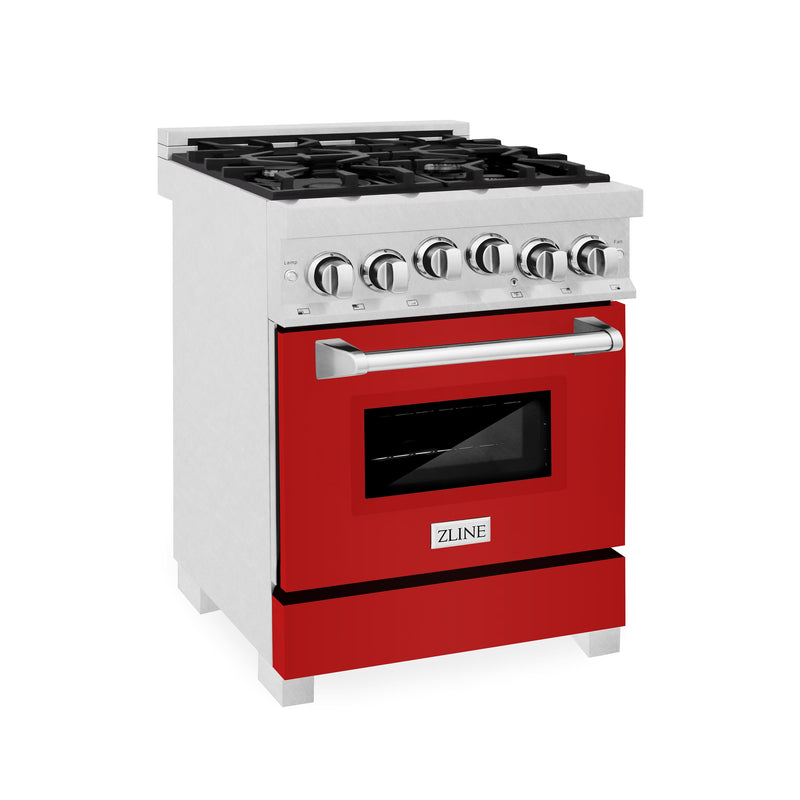 ZLINE 24" 2.8 cu. ft. Range with Gas Stove and Gas Oven in DuraSnow Stainless Steel and Red Matte Door (RGS-RM-24) Ranges ZLINE 