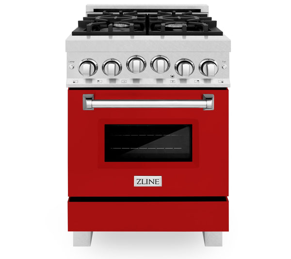 ZLINE 24" 2.8 cu. ft. Range with Gas Stove and Gas Oven in DuraSnow Stainless Steel and Red Matte Door (RGS-RM-24) Ranges ZLINE 