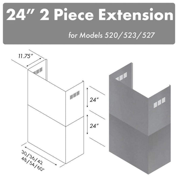 ZLINE 24" Chimney for 30" Under Cabinet Range Hoods (520/523/527-30-2FTEXT) Range Hood Accessories ZLINE 