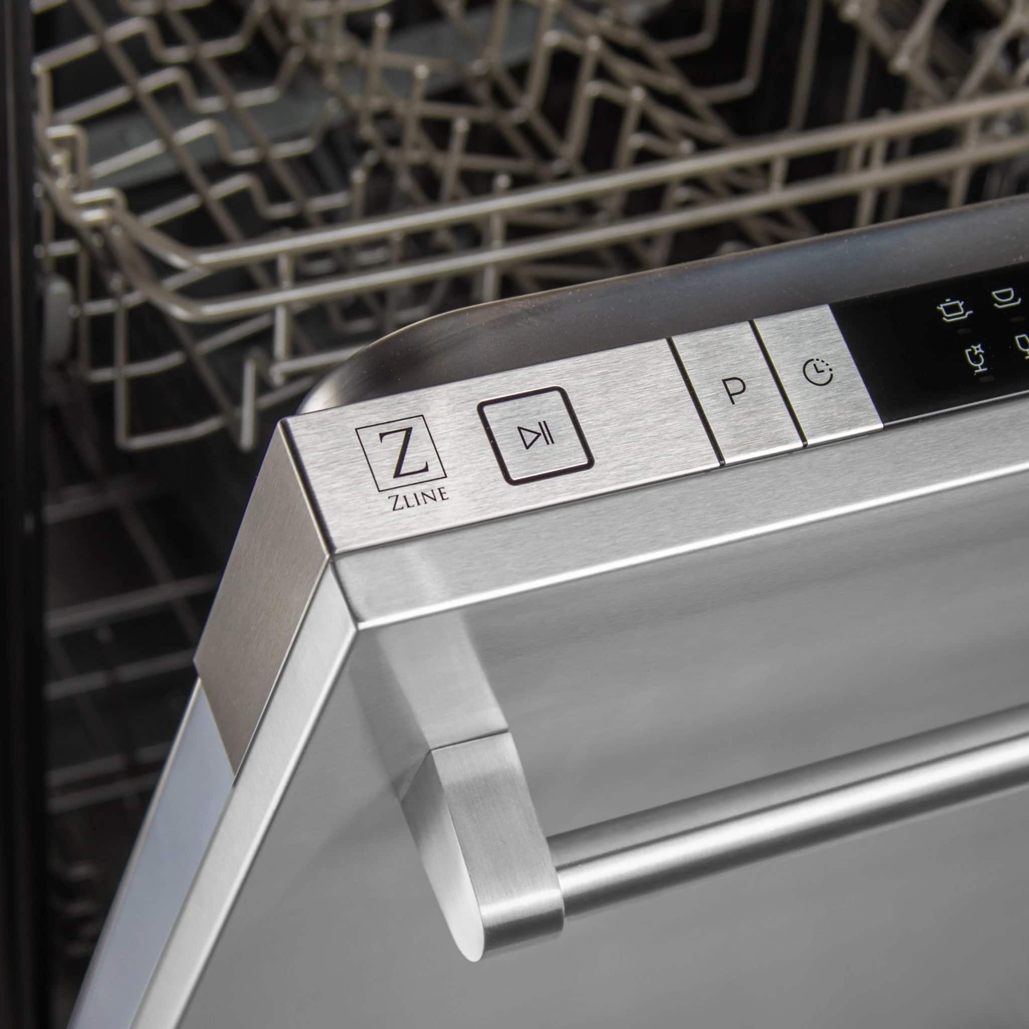 Dishwasher front control panel with stainless handle and cycle buttons
