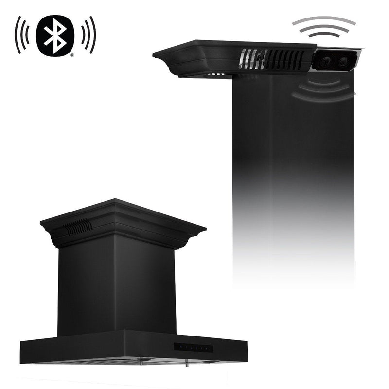 ZLINE 24 in. Wall Mount Range Hood in Black Stainless Steel with Built-in CrownSound® Bluetooth Speakers (BSKENCRN-BT-24) Range Hoods ZLINE 