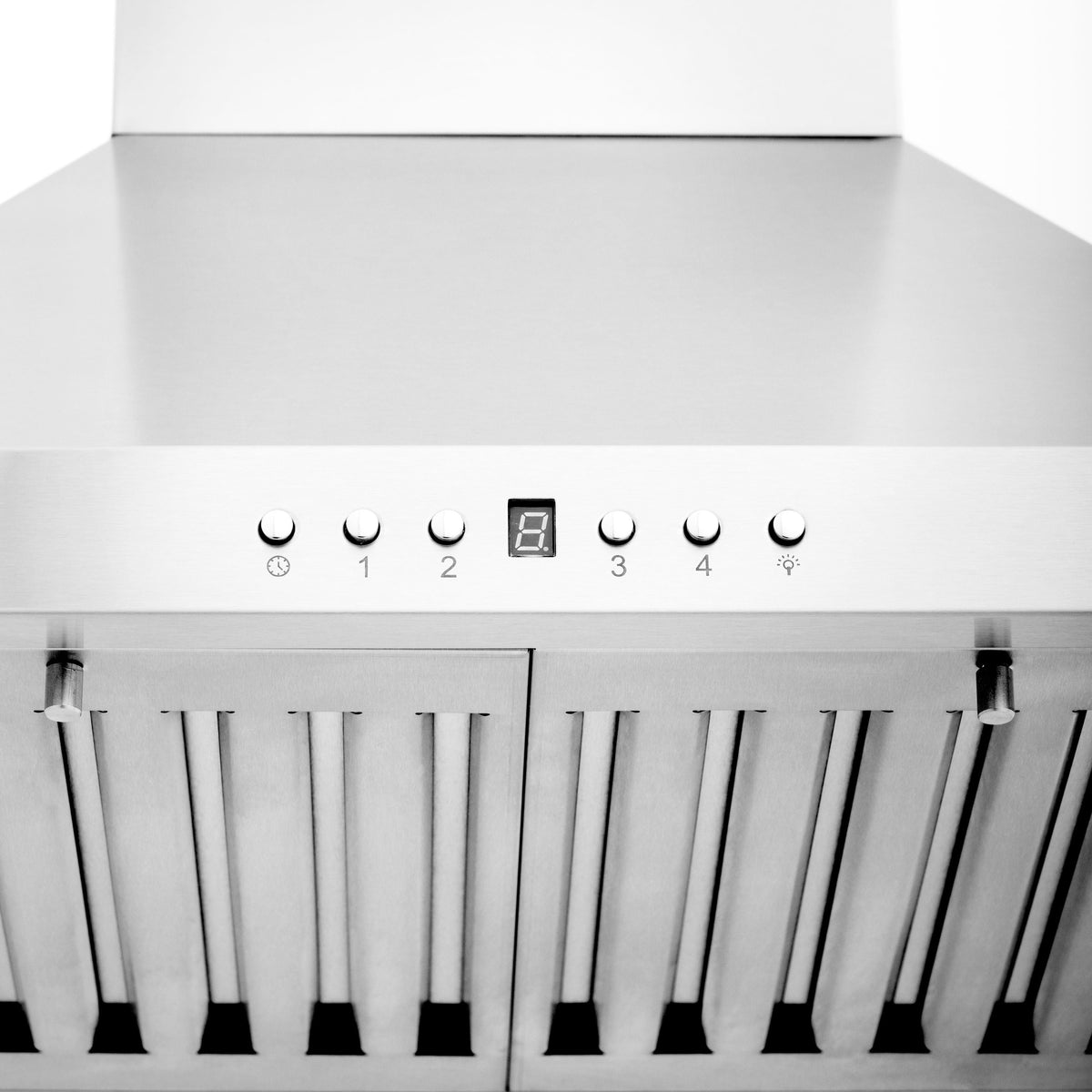 Stainless steel range hood front control buttons with digital display