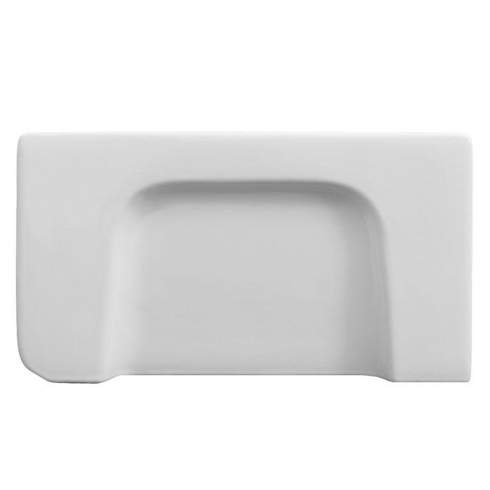White rectangular single-bowl sink underside with raised rim and drain side opening