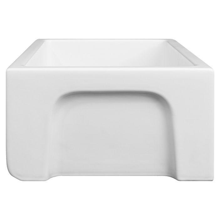 White matte single-bowl fireclay sink with curved rear wall and round drain hole