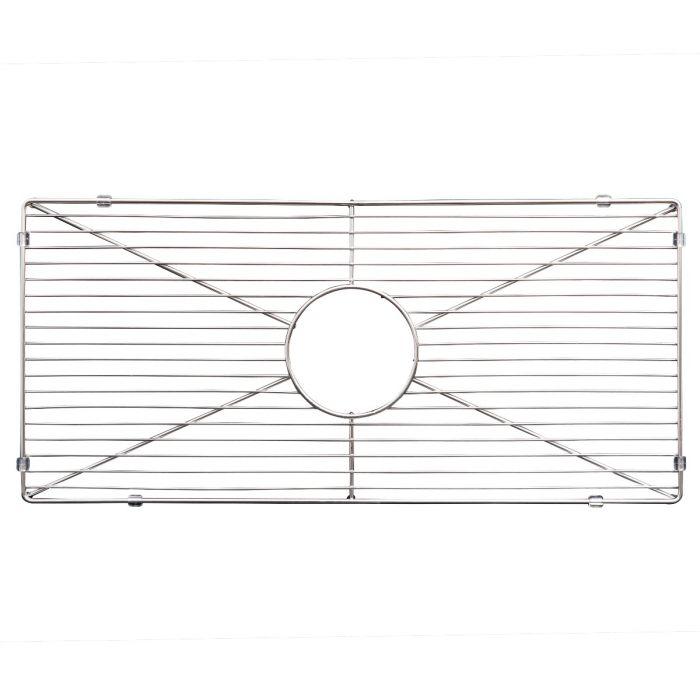 Stainless-steel bottom grid rack with round center opening for single-bowl sink