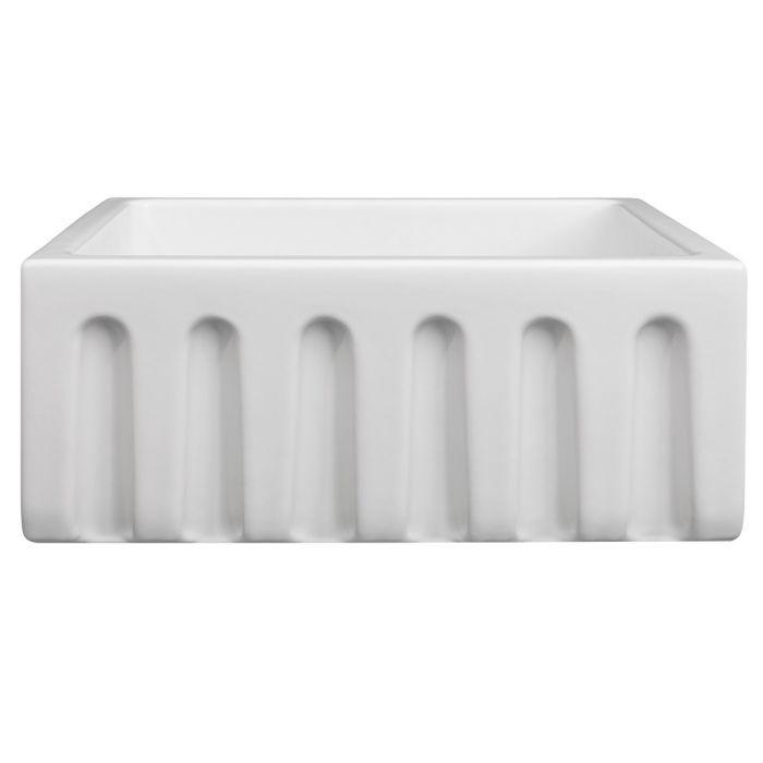 White apron-front sink front panel with vertical ridges