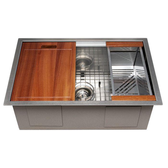 Undermount sink with bottom grid and perforated rack insert