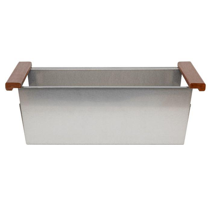 Rectangular stainless steel undermount kitchen sink with wooden corner inserts