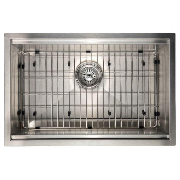 Stainless steel sink basin with bottom grid and circular drain strainer