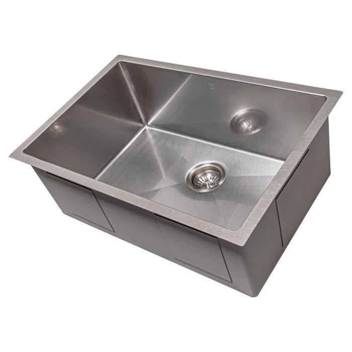 Stainless steel single-bowl undermount kitchen sink, square undermount design
