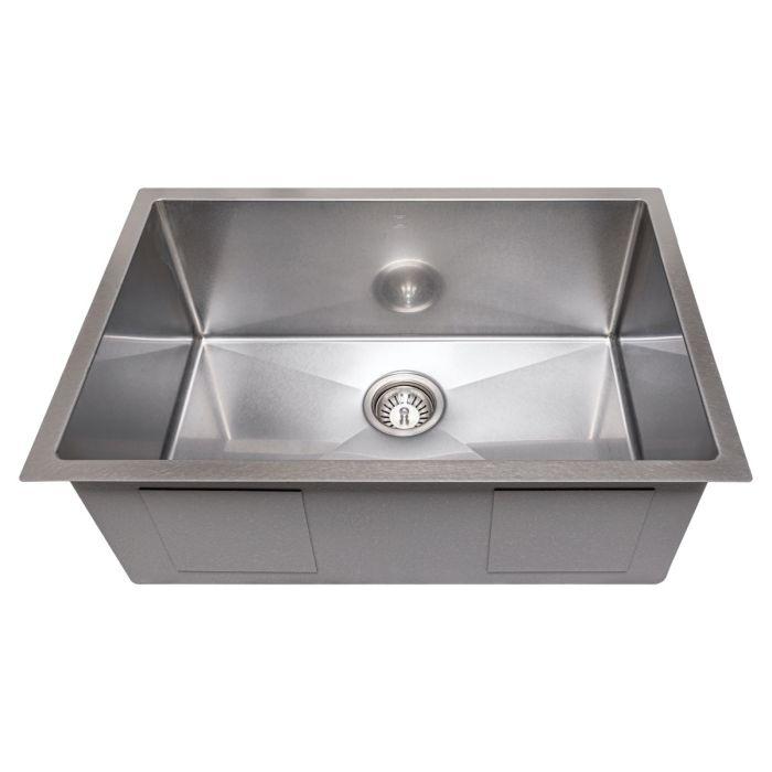 Stainless steel single-bowl undermount kitchen sink with center drain strainer