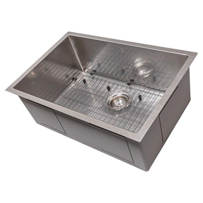 ZLINE 27" Meribel Undermount Single Bowl DuraSnow® Stainless Steel Kitchen Sink with Bottom Grid (SRS-27S) Kitchen Sink ZLINE 