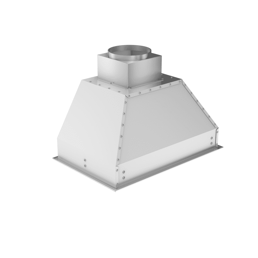 Stainless steel ducted blower range hood insert with round duct collar