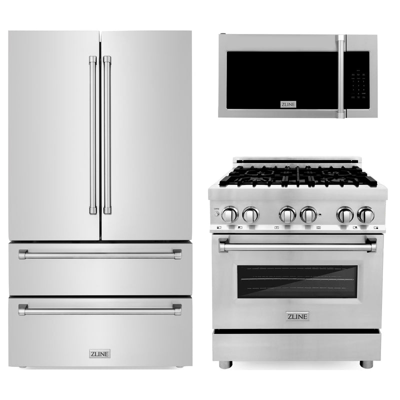 ZLINE 3-Piece Appliance Package - 30" Dual Fuel Range, 36" Refrigerator, & Over-the-Range Microwave/Vent Hood Combo (3KPR-RAOTRH30) Appliance Package ZLINE 
