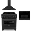 ZLINE 3-Piece Appliance Package - 30" Dual Fuel Range with Brass Burners, 24" Microwave Oven & Convertible Wall Mount Hood in Black Stainless Steel (3KP-RABRHMWO-30) Appliance Package ZLINE 