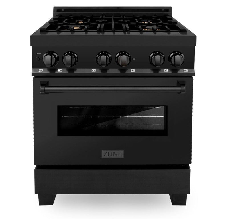 ZLINE 3-Piece Appliance Package - 30" Dual Fuel Range with Brass Burners, 24" Microwave Oven & Convertible Wall Mount Hood in Black Stainless Steel (3KP-RABRHMWO-30) Appliance Package ZLINE 