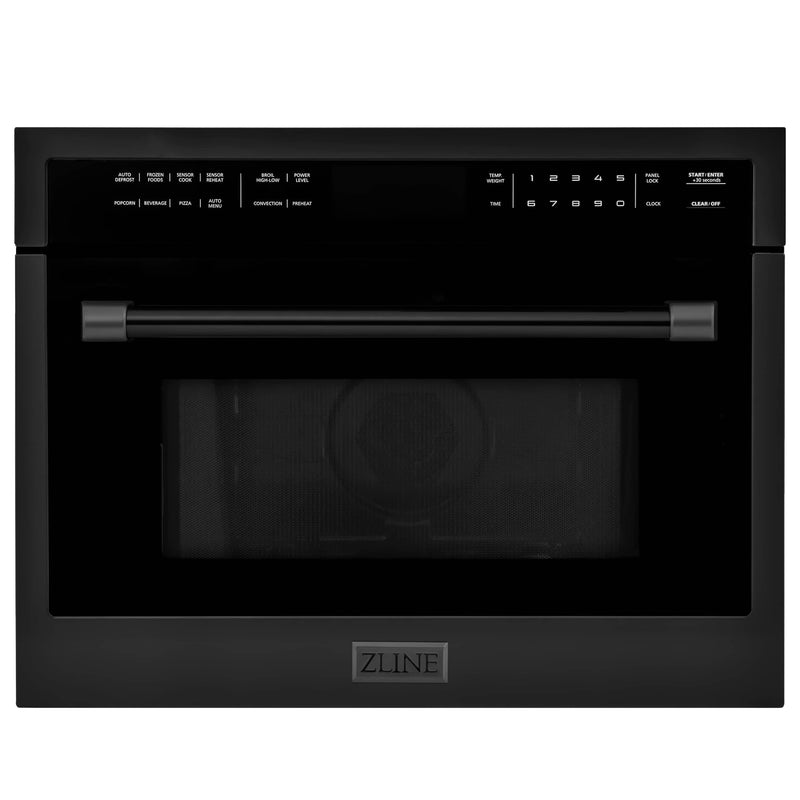 ZLINE 3-Piece Appliance Package - 30" Gas Range with Brass Burners, 24" Microwave Oven & Convertible Wall Mount Hood in Black Stainless Steel (3KP-RGBRHMWO-30) Appliance Package ZLINE 