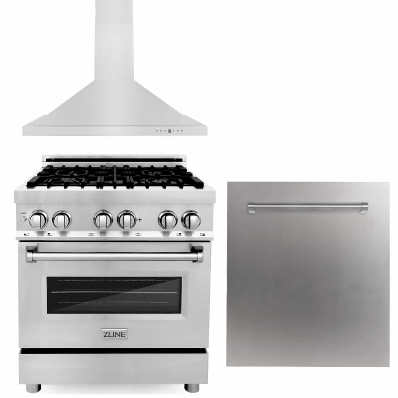 ZLINE 30 Kitchen Package with Stainless Steel Dual Fuel Range and Convertible Vent Range Hood (2KP-RARH30)